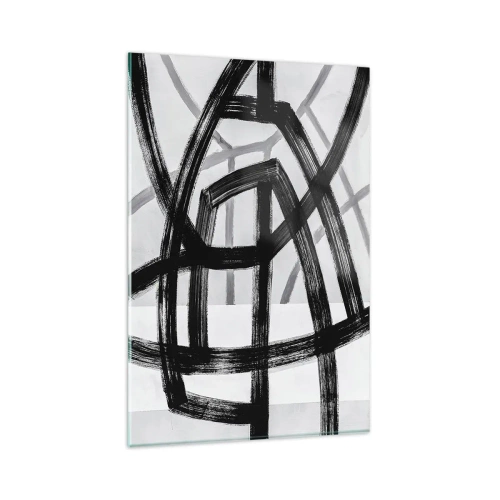 Quadro su vetro - Linee astratte in bianco e nero che si intersecano su uno sfondo chiaro - 80x120cm - Costruendo la profondità - Decorazione murale moderna per soggiorno e camera da letto ARTTOR