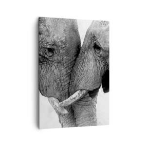 Quadro su tela - Stampe su Tela - Due elefanti in un gesto tenero su uno sfondo monocromo - 50x70cm - Dichiarazione sincera - Decorazione murale moderna per soggiorno e camera da letto ARTTOR