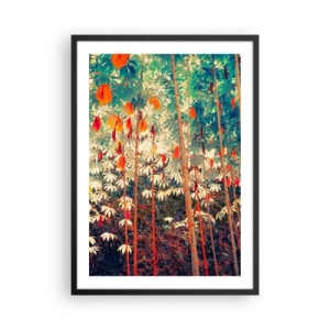 Poster in cornice nera - Una foresta tropicale colorata dominata dal rosso e dal verde - 50x70cm - La vita segreta delle foglie - Decorazione murale moderna per soggiorno e camera da letto ARTTOR