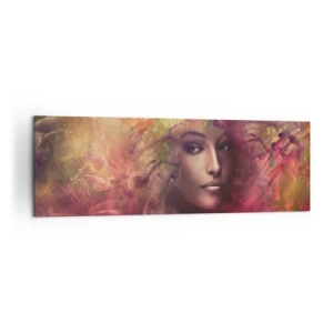 Quadro su tela - Stampe su Tela - Una donna dai colori astratti che crea uno sfondo dinamico - 160x50cm - Sono qui! - Decorazione murale moderna per soggiorno e camera da letto ARTTOR