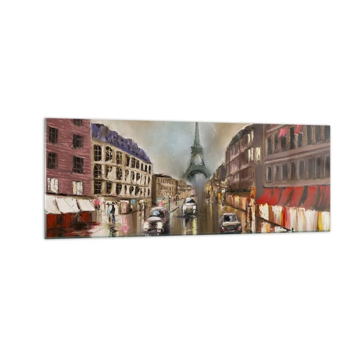 Quadro su vetro - Paesaggio urbano serale di Parigi con vista sulla Torre Eiffel - 140x50cm - Conta solo lei - Decorazione murale moderna per soggiorno e camera da letto ARTTOR