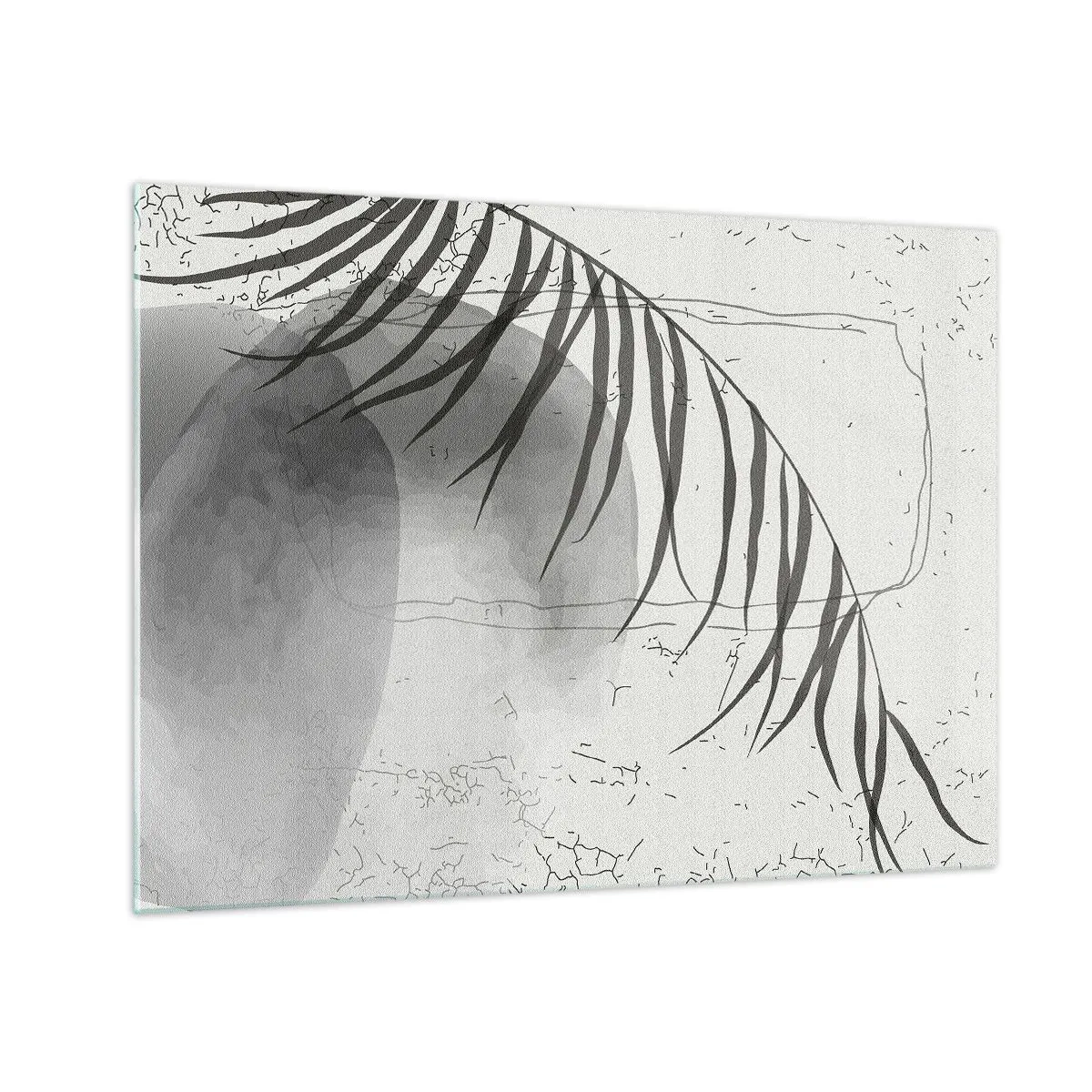Quadro su vetro - Grafica con ombra di foglie di palma in bianco e nero - 70x50cm - La delicata esoticità della natura - Decorazione murale moderna per soggiorno e camera da letto ARTTOR