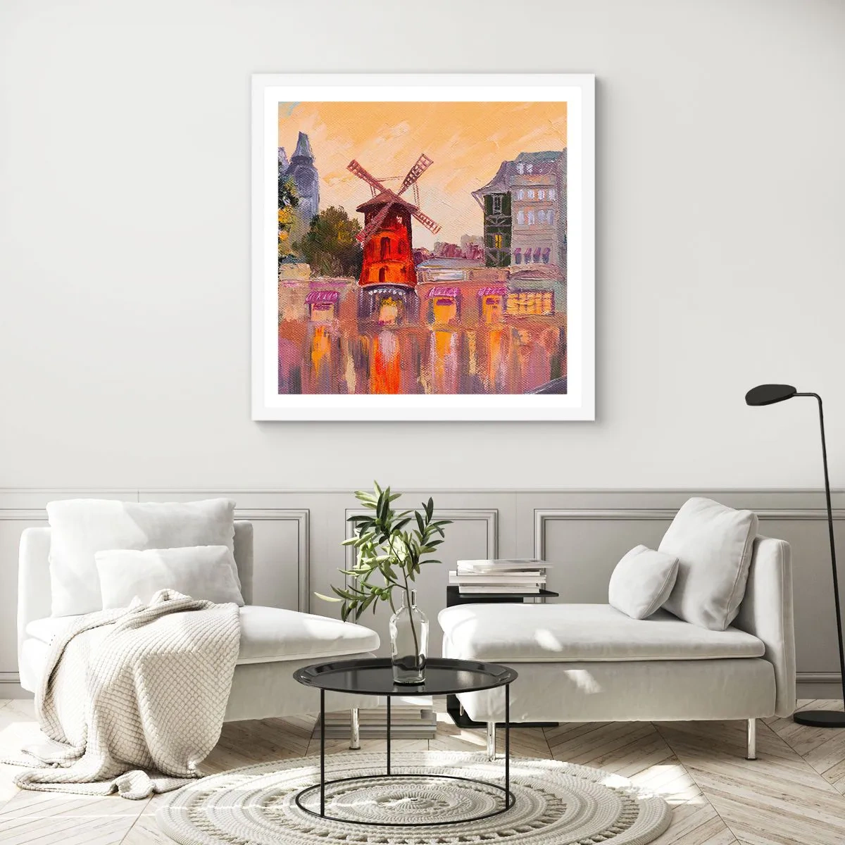 Poster in cornice bianca - Le icone di Parigi: il Moulin Rouge - 60x60 cm