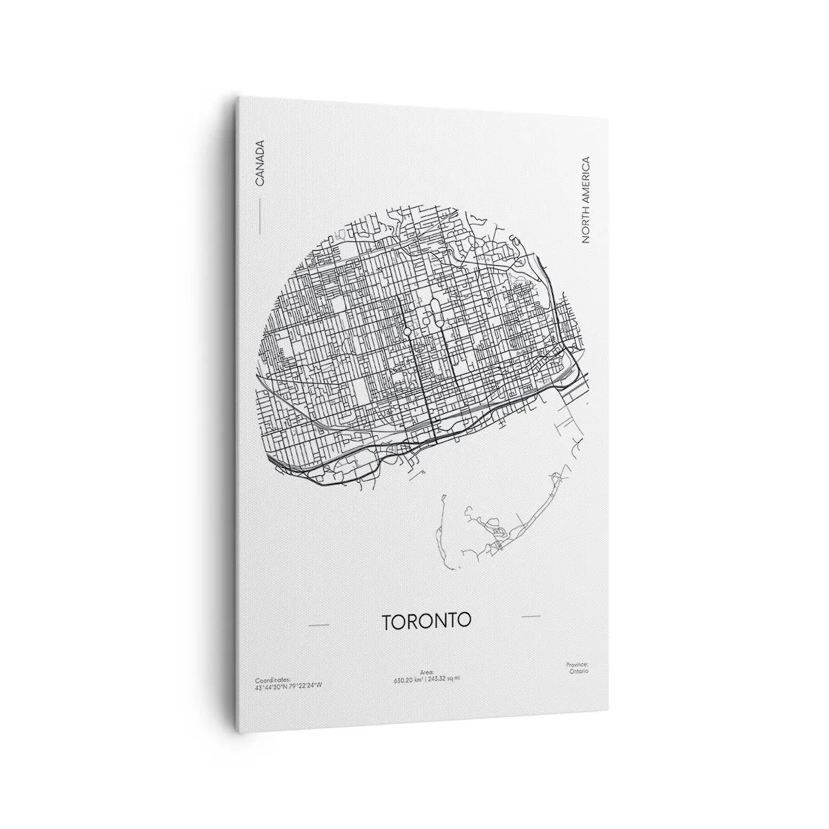 Quadro su tela - Stampe su Tela - Una mappa di Toronto in stile minimalista in bianco e nero - 80x120cm - Anatomia di Toronto - Decorazione murale moderna per soggiorno e camera da letto ARTTOR