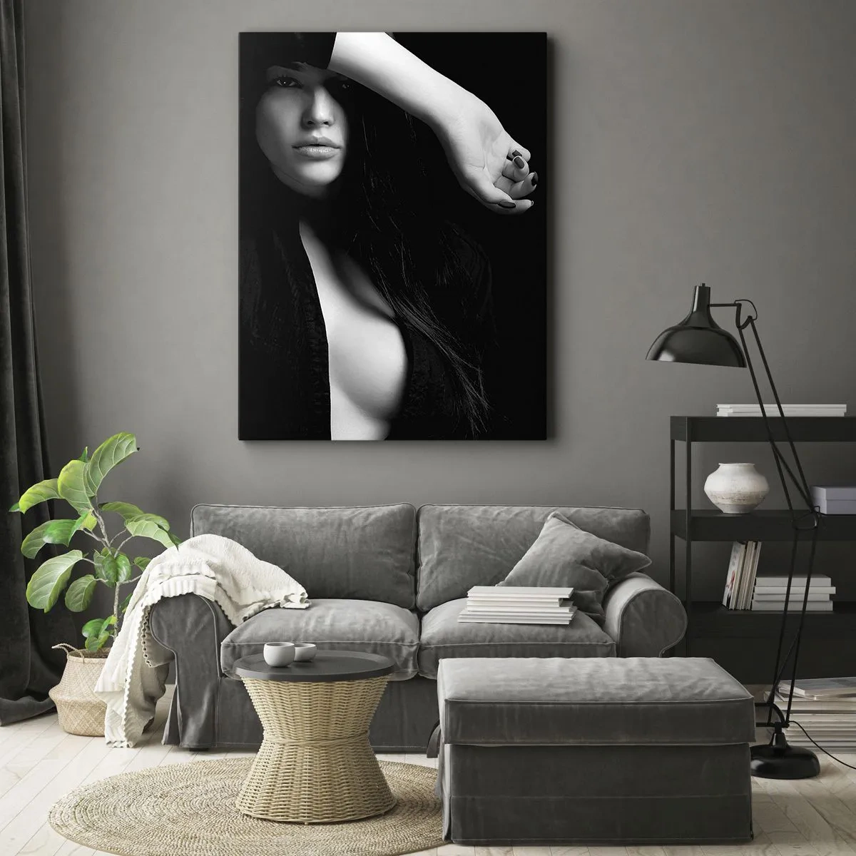 Quadro su tela - Stampe su Tela - Ritratto elegante di una donna in bianco e nero - 80x120cm - Scuola di seduzione - Decorazione murale moderna per soggiorno e camera da letto ARTTOR