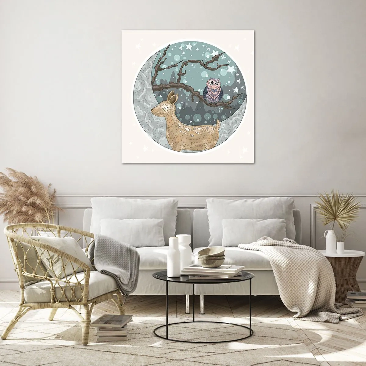 Quadro su vetro - Notte fiabesca nel bosco - 40x40 cm