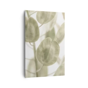 Quadro su tela - Stampe su Tela - Un delicato dipinto di foglie in tonalità pastello di verde su uno sfondo chiaro. - 80x120cm - All'inizio vi erano le foglie... - Decorazione murale moderna per soggiorno e camera da letto ARTTOR