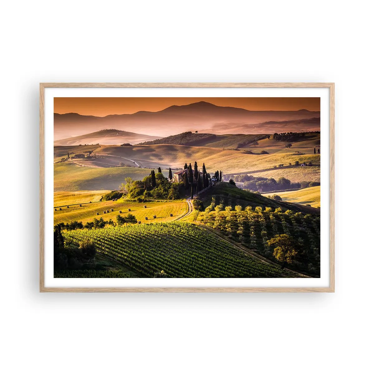 Poster in cornice rovere chiaro - Arcadia: paesaggio toscano - 100x70 cm