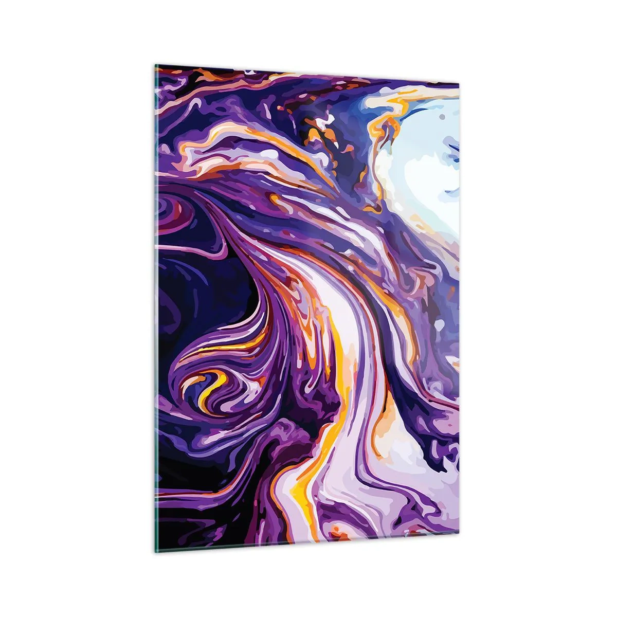 Quadro su vetro - Motivo astratto nei toni del viola e del bianco con linee dinamiche - 50x70cm - Curvatura dello spazio in viola - Decorazione murale moderna per soggiorno e camera da letto ARTTOR