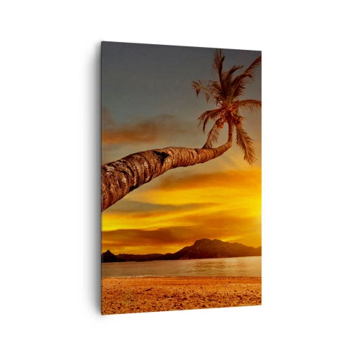 Quadro su tela - Stampe su Tela - Palma sulla spiaggia al tramonto con vista sul mare - 80x120cm - Vacanze esotiche, avventura nei Caraibi - Decorazione murale moderna per soggiorno e camera da letto ARTTOR