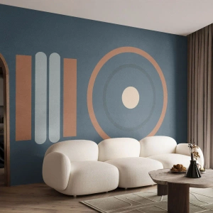 Fotomurali Premium Canvas - Una composizione geometrica con cerchi e rettangoli dai colori tenui. - 100x70cm - L'essenza delle cose - Decorazione murale moderna per soggiorno e camera da letto ARTTOR