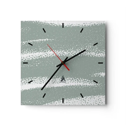 Orologio da parete - Orologio in Vetro - Onde invernali nei toni del menta e del bianco - 30x30cm - Astrazione in clima invernale - Decorazione murale moderna per soggiorno e camera da letto ARTTOR