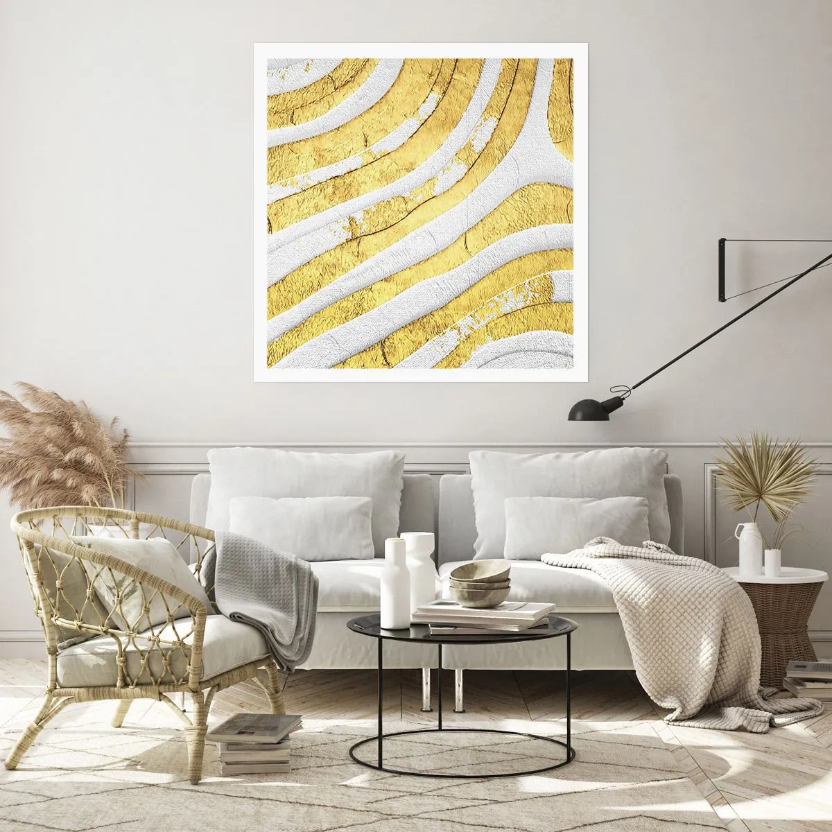 Poster - Composizione in bianco e oro - 60x60 cm