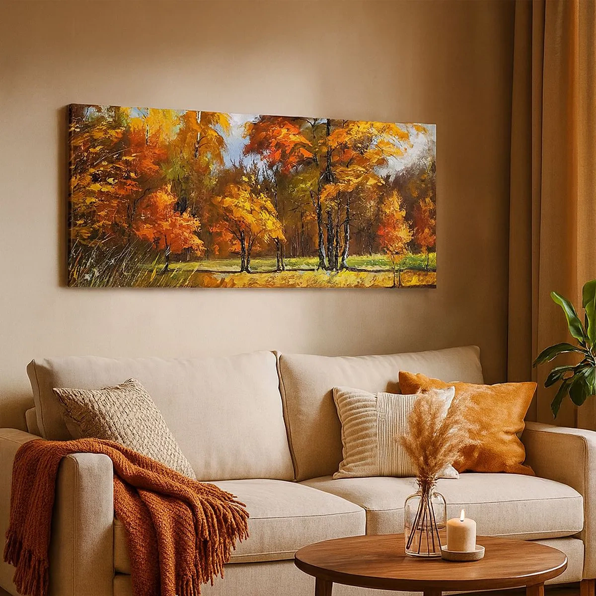 Quadro su tela - Stampe su Tela - Paesaggio in oro e marrone - 100x40 cm