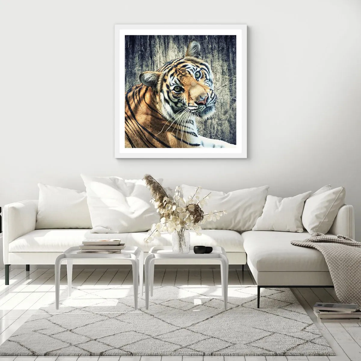 Poster in cornice bianca - Ritratto nei flussi di luce - 50x50 cm