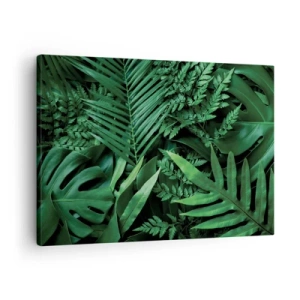 Quadro su tela - Stampe su Tela - Foglie tropicali verdi in una composizione densa e naturale - 70x50cm - Avvolti nel verde - Decorazione murale moderna per soggiorno e camera da letto ARTTOR