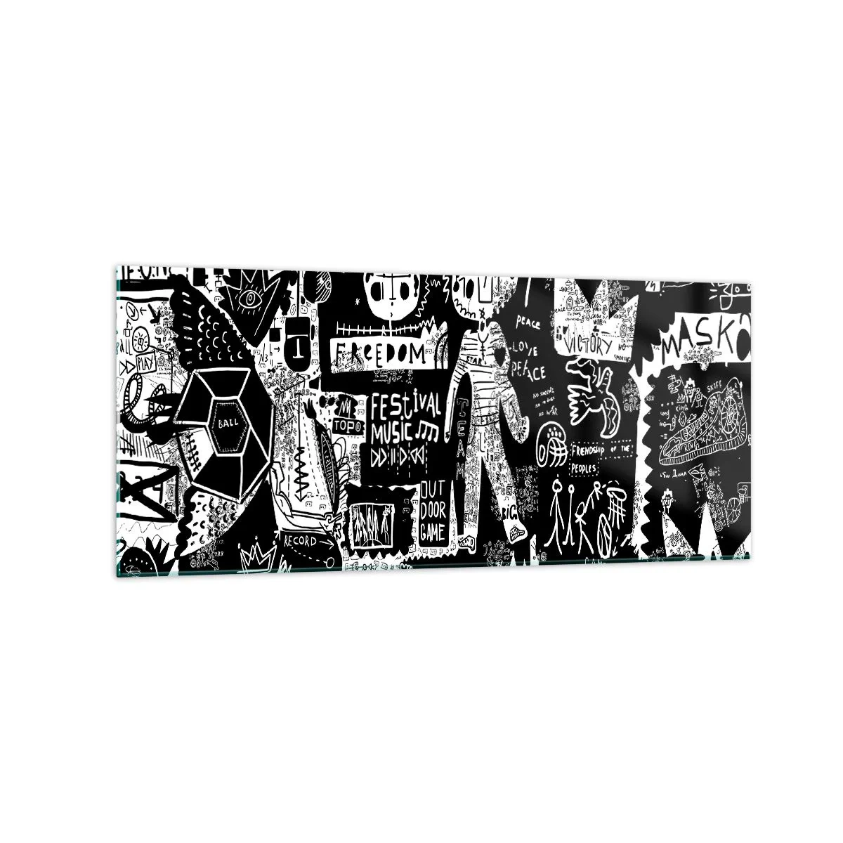 Quadro su vetro - Collage in bianco e nero ispirato alla street art - 120x50cm - Gioventù spirituale di giustizia e gioia - Decorazione murale moderna per soggiorno e camera da letto ARTTOR