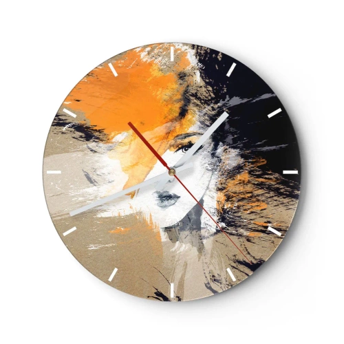 Orologio da parete - Orologio in Vetro - Ritratto astratto di una donna nelle calde tonalità dell'arancione e del beige. - 30x30cm - E la luce fu - Decorazione murale moderna per soggiorno, cucina e camera da letto ARTTOR