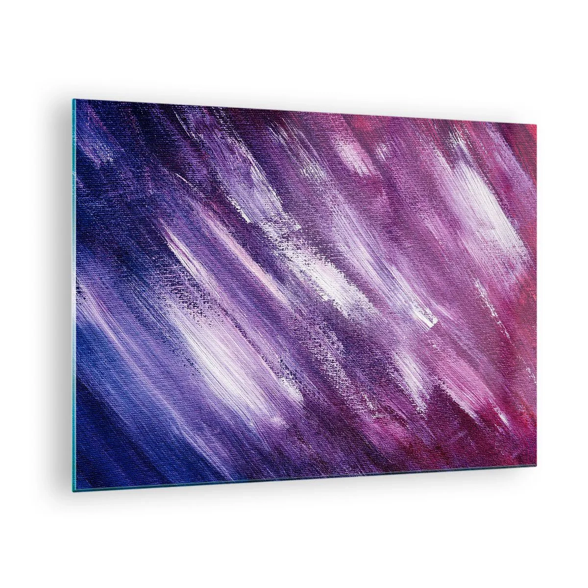 Quadro su vetro - Dipinto astratto nei toni del viola e del bianco - 70x50cm - Quando soffia il vento solare - Decorazione murale moderna per soggiorno e camera da letto ARTTOR