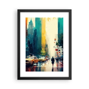 Poster in cornice nera - New York: qui anche la pioggia è colorata - 30x40 cm