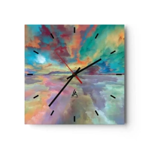 Orologio da parete - Orologio in Vetro - Paesaggio di nuvole colorate in stile astratto - 30x30cm - Due cieli - Decorazione murale moderna per soggiorno e camera da letto ARTTOR