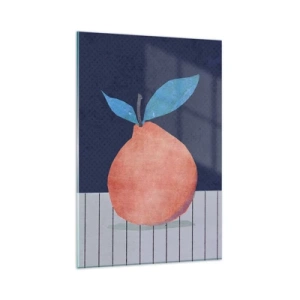 Quadro su vetro - Frutta astratta su uno sfondo di colori contrastanti e linee rette. - 80x120cm - Convessità e piano - Decorazione murale moderna per soggiorno e camera da letto ARTTOR