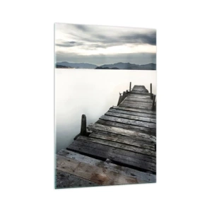 Quadro su vetro - Un ponte di legno che conduce verso un lago tranquillo - 70x100cm - Immergersi nella tranquillità - Decorazione murale moderna per soggiorno e camera da letto ARTTOR