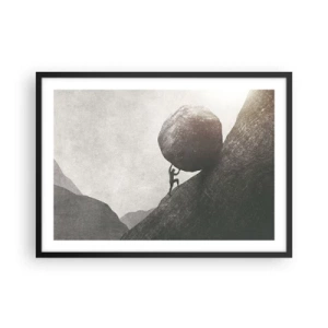 Poster in cornice nera - Un uomo che scala un enorme masso su una collina - 70x50cm - Credo contro ogni speranza - Decorazione murale moderna per soggiorno e camera da letto ARTTOR