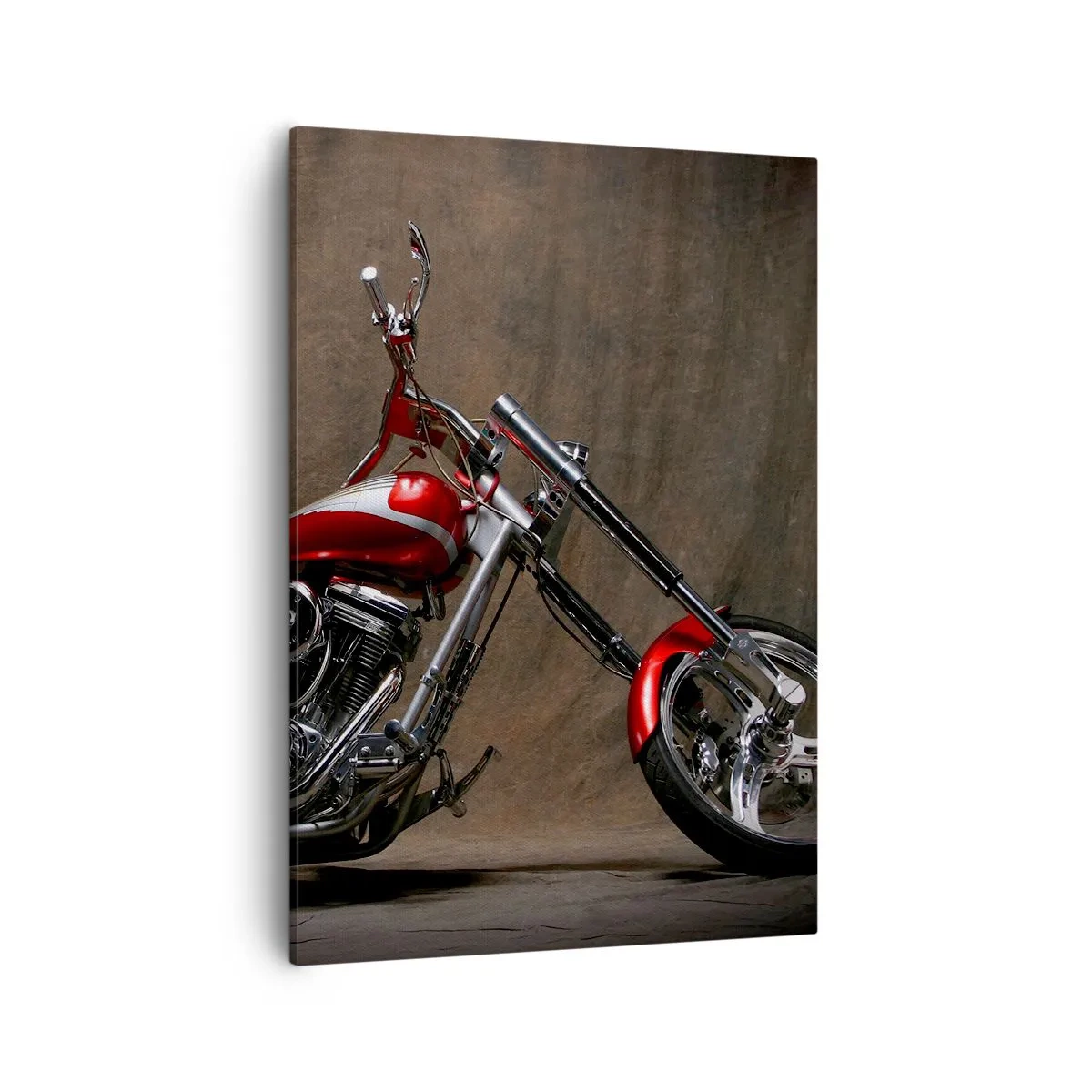 Quadro su tela - Stampe su Tela - Motocicletta personalizzata rossa su sfondo in tessuto marrone - 50x70cm - Bellezza in rosso e argento - Decorazione murale moderna per soggiorno e camera da letto ARTTOR