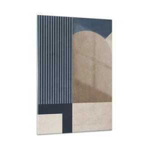 Quadro su vetro - Una forma minimalista con un cerchio e linee in beige - 50x70cm - Composizione di semplicità e rotondità - Decorazione murale moderna per soggiorno e camera da letto ARTTOR