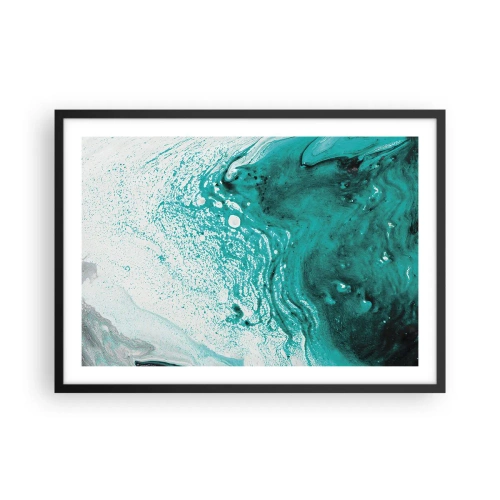 Poster in cornice nera - Composizione astratta in tonalità turchesi su sfondo bianco - 70x50cm - Sciogliendosi nel bianco e nel turchese - Decorazione murale moderna per soggiorno e camera da letto ARTTOR