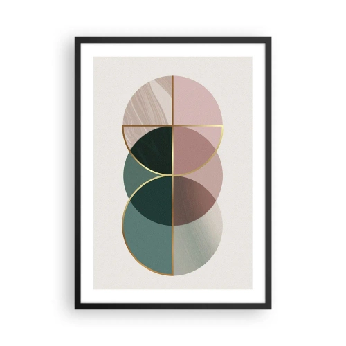 Poster in cornice nera - Composizione geometrica astratta con cerchi e oro - 50x70cm - Un cerchio dietro l'altro... - Decorazione murale moderna per soggiorno e camera da letto ARTTOR
