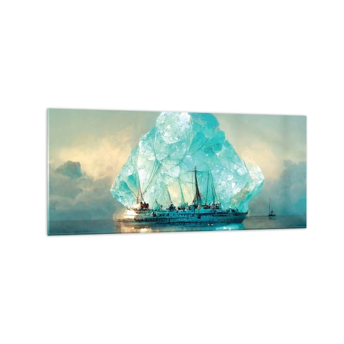 Quadro su vetro - Una nave con un maestoso iceberg sullo sfondo - 120x50cm - Brillante artico - Decorazione murale moderna per soggiorno e camera da letto ARTTOR
