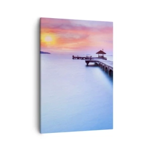 Quadro su tela - Stampe su Tela - Molo di legno che conduce all'acqua durante il tramonto - 50x70cm - Un mare di pace fino all'orizzonte - Decorazione murale moderna per soggiorno e camera da letto ARTTOR