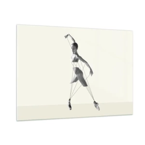 Quadro su vetro - Silhouette in bianco e nero di una ballerina con motivo a linee geometriche - 100x70cm - Nel teatro del mondo - Decorazione murale moderna per soggiorno e camera da letto ARTTOR