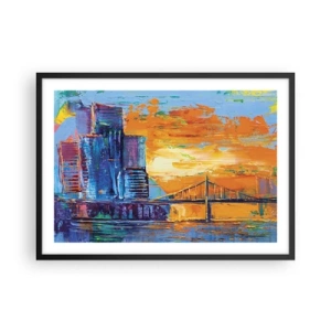 Poster in cornice nera - Una città colorata con un ponte al tramonto - 70x50cm - Cultura e natura - Decorazione murale moderna per soggiorno e camera da letto ARTTOR