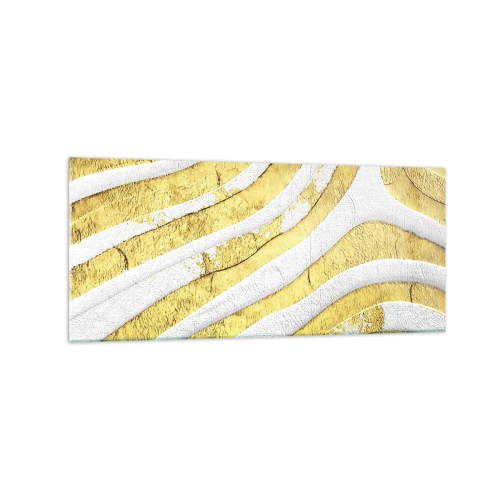 Quadro su vetro - Linee astratte dorate e bianche in una texture 3D - 120x50cm - Composizione in bianco e oro - Decorazione murale moderna per soggiorno e camera da letto ARTTOR