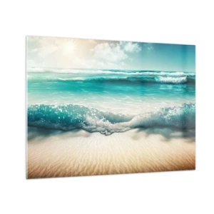 Quadro su vetro - Onde turchesi dell'oceano che lambiscono una spiaggia sabbiosa - 70x50cm - La calma dell'oceano - Decorazione murale moderna per soggiorno e camera da letto ARTTOR
