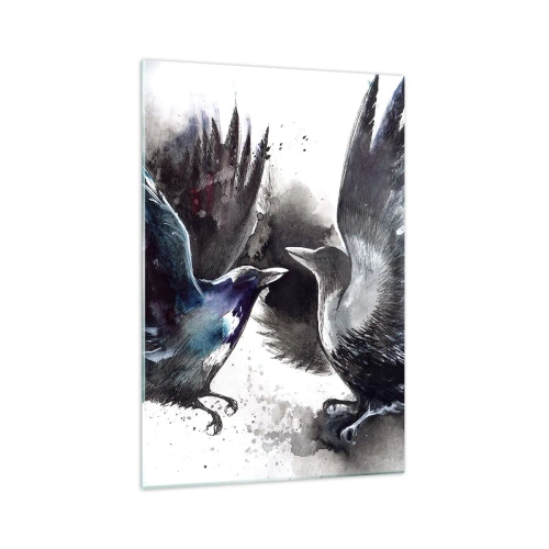 Quadro su vetro - Corvi artistici in una composizione dinamica ad acquerello - 70x100cm - Corvi imperiali - Decorazione murale moderna per soggiorno e camera da letto ARTTOR