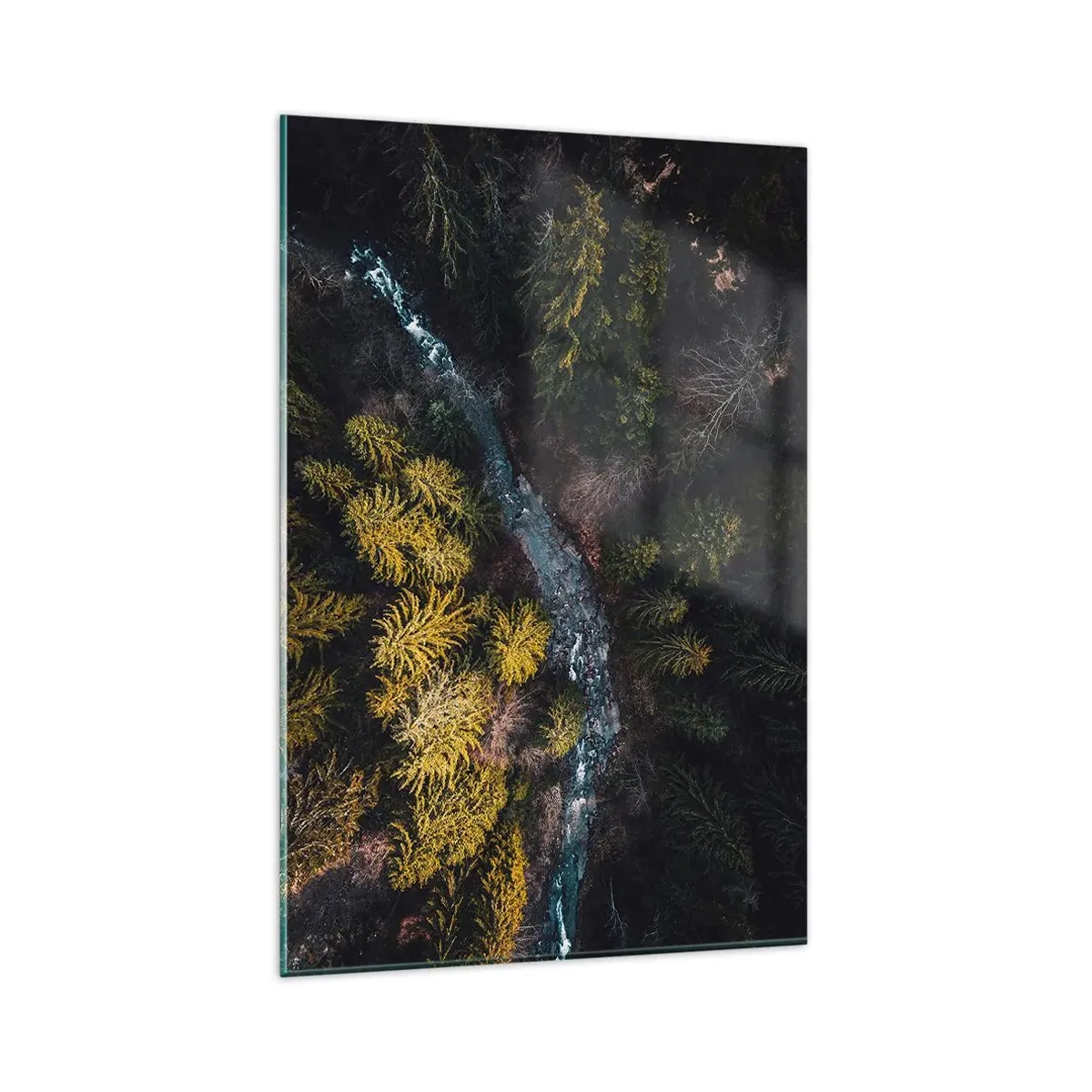 Quadro su vetro - Una vista dall'alto di una foresta con un fiume tortuoso - 80x120cm - Sempre più veloce - Decorazione murale moderna per soggiorno e camera da letto ARTTOR