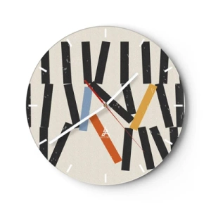 Orologio da parete - Orologio in Vetro - Domino colorati e neri su sfondo chiaro in un layout grafico - 30x30cm - Composizione: domino - Decorazione murale moderna per soggiorno, cucina e camera da letto ARTTOR