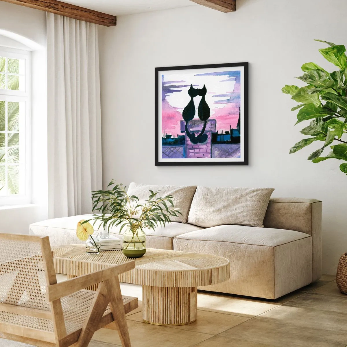 Poster in cornice nera - Appuntamento sotto la luna - 60x60 cm