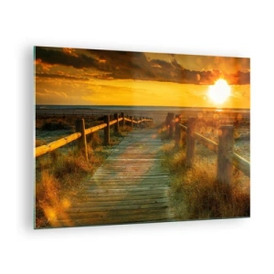 Quadro su vetro - Un sentiero in legno che conduce verso il tramonto - 70x50cm - Immerse nell'oro vecchio - Decorazione murale moderna per soggiorno e camera da letto ARTTOR