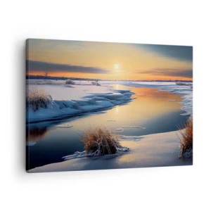 Quadro su tela - Stampe su Tela - Paesaggio invernale con un fiume al tramonto - 70x50cm - Tramonto invernale - Decorazione murale moderna per soggiorno e camera da letto ARTTOR