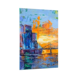 Quadro su vetro - La città colorata e il ponte al chiarore del sole al tramonto - 50x70cm - Cultura e natura - Decorazione murale moderna per soggiorno e camera da letto ARTTOR