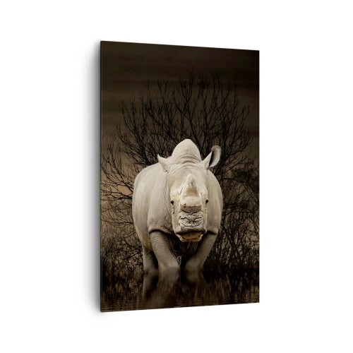 Quadro su tela - Stampe su Tela - Rinoceronte tra gli alberi al tramonto, natura selvaggia. - 80x120cm - Bianco contro la natura - Decorazione murale moderna per soggiorno e camera da letto ARTTOR