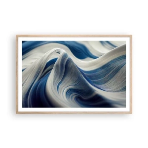 Poster in cornice rovere chiaro - Fluidità di blu e di bianco - 91x61 cm