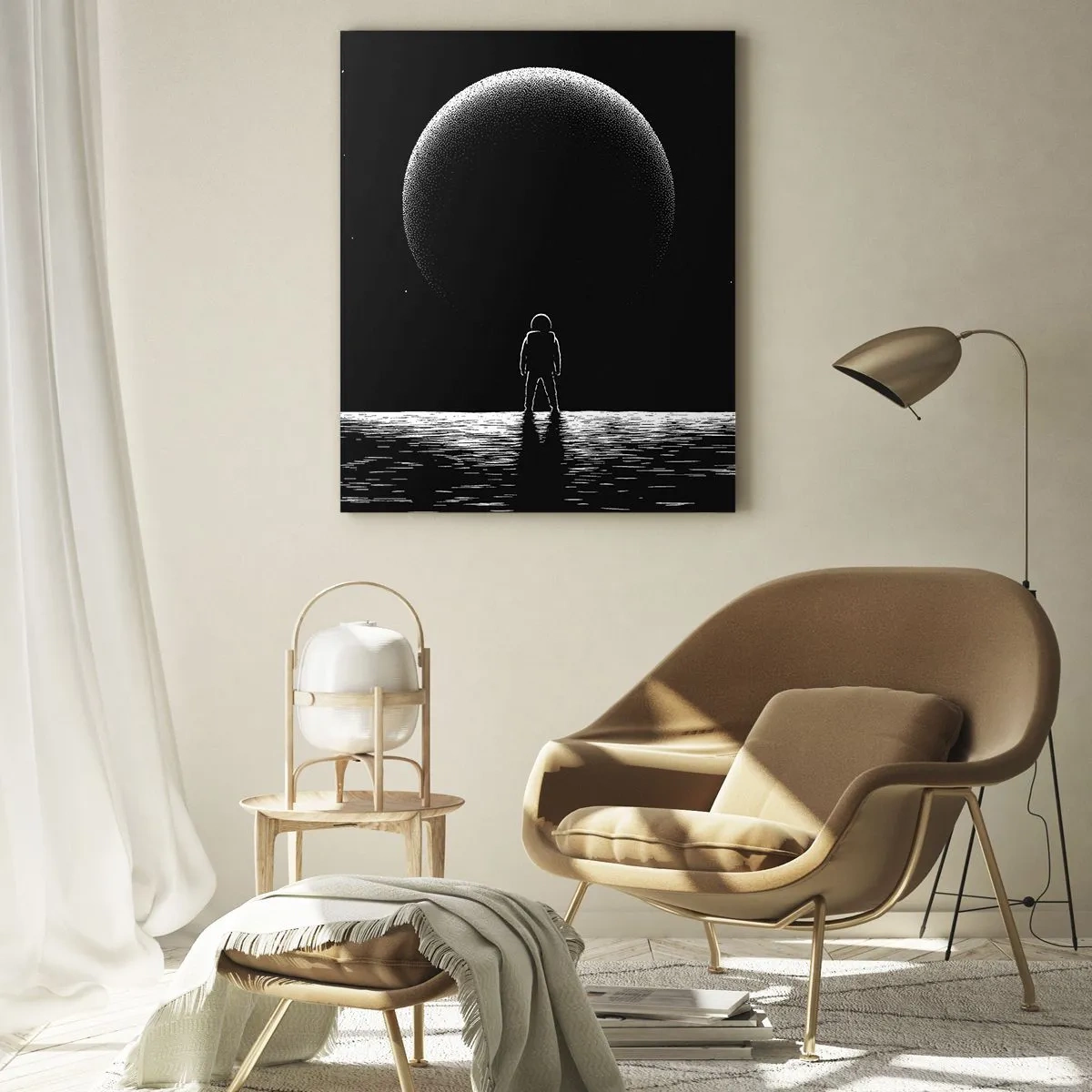 Quadro su vetro - Un astronauta sullo sfondo di un grande pianeta nello spazio - 70x100cm - Faccia a faccia - Decorazione murale moderna per soggiorno e camera da letto ARTTOR