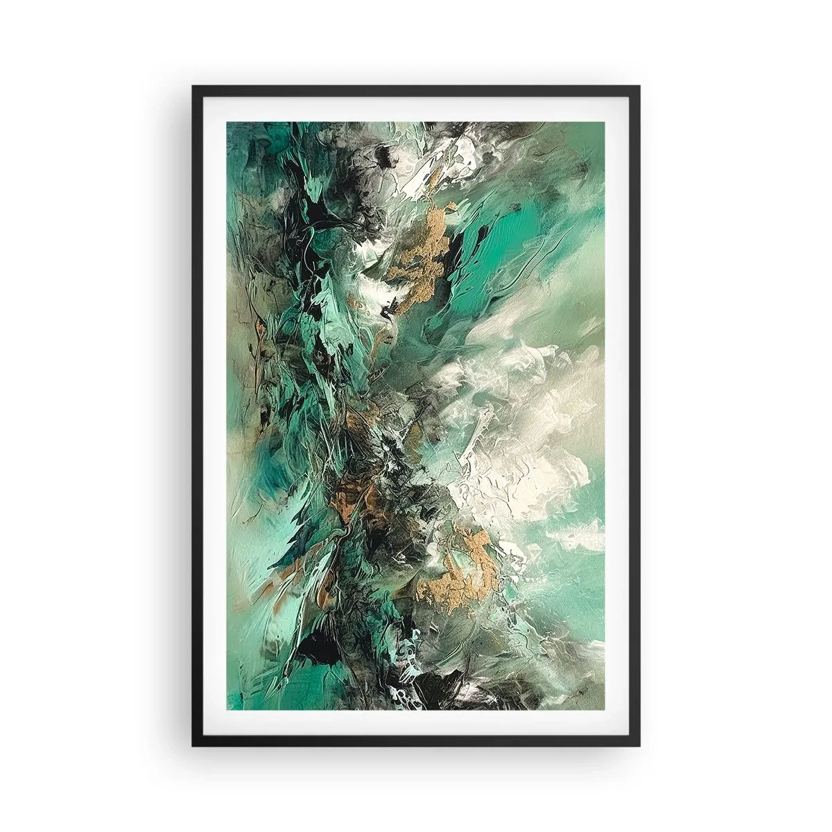 Poster in cornice nera - Frangente nero e smeraldo - 61x91 cm