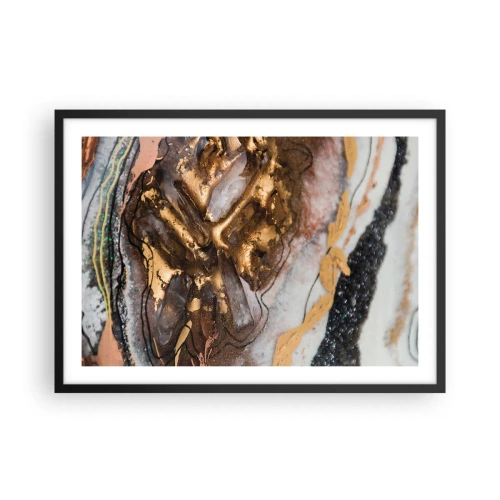 Poster in cornice nera - Composizione astratta con elementi in oro e cristalli - 70x50cm - L'elemento della terra - Decorazione murale moderna per soggiorno e camera da letto ARTTOR
